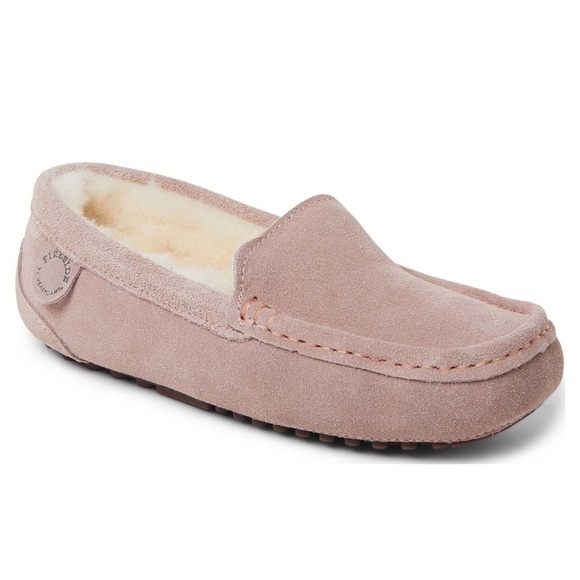 Fireside by Dearfoams Mel Genuine Shearling Moccasin in Dusty Pink - Picture 2 of 16
